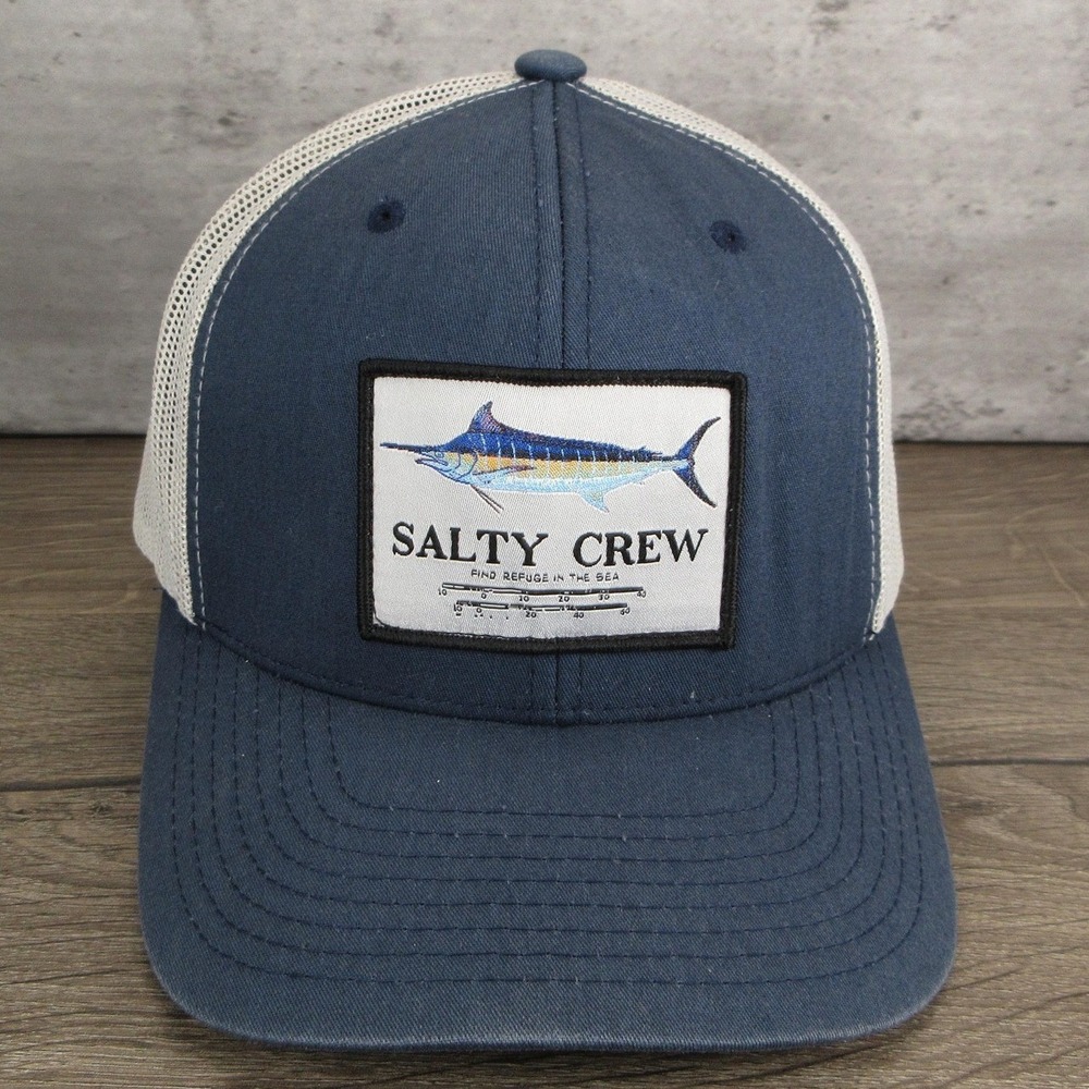 Salty Crew Hat Cap Snap Back Mens One Size Blue Mesh Trucker Fishing Marlin